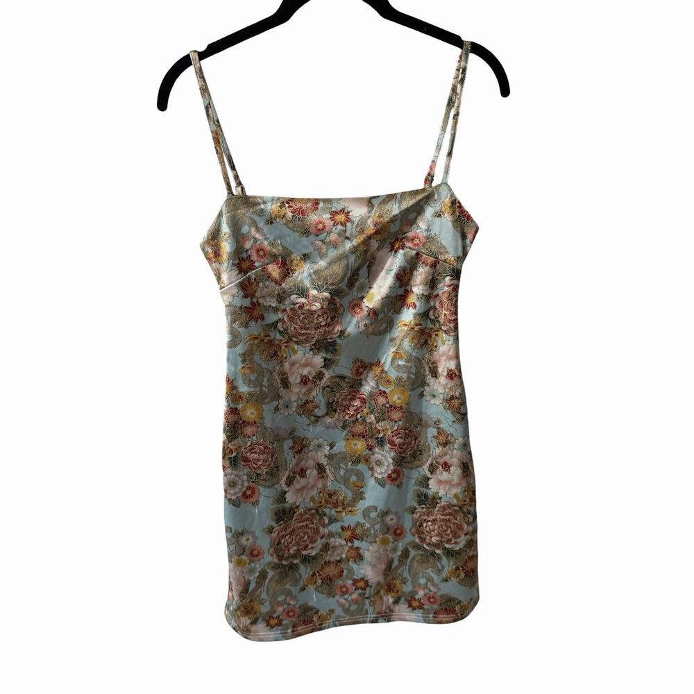 Urban Outfitters Womens Medium Mini Dress Blue Floral Vintage Print Square Neck